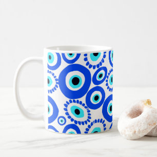Grekiska Öga-symbolen Blue och White Mönster Kaffemugg