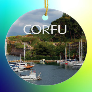 Grekiska ön Corfu Photo Julgransprydnad Keramik