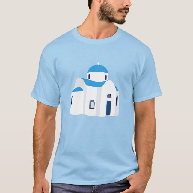 Grekiska ön Grekland Blue Dome Church T Shirt (Framsida)