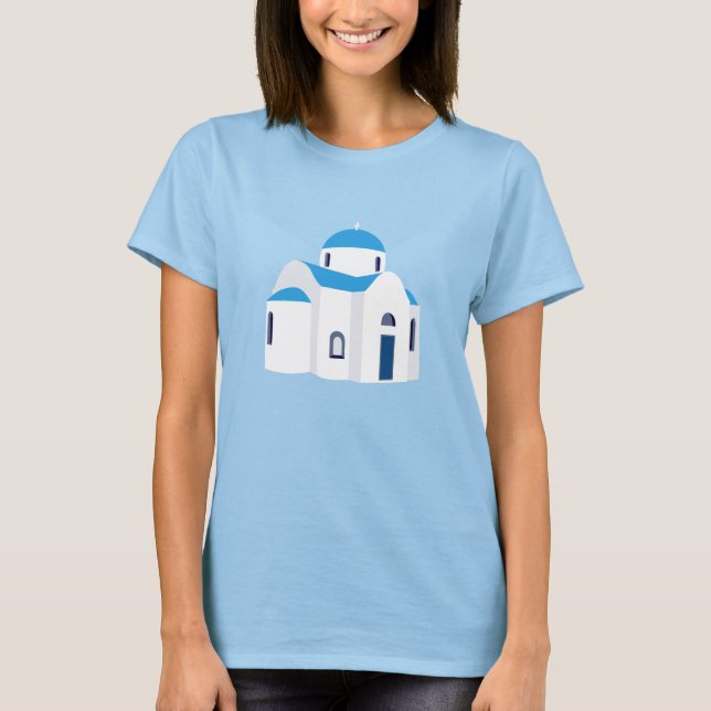 Grekiska ön Grekland Blue Dome Church T Shirt (Framsida)