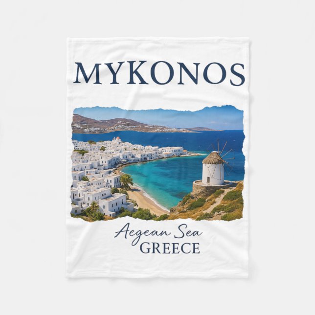 Grekiska ön Mykonos semester resa kustliv  Fleecefilt (Framsidan)