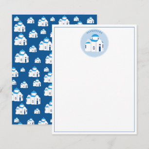 Grekiska ön Santorini Blå kupolkyrka Monogram Anteckningskort