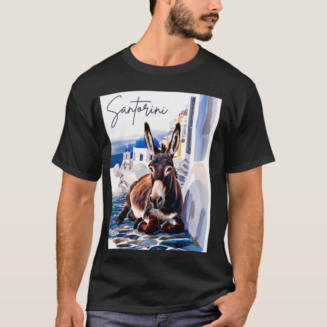 Grekiska ön Santorini Grekland Donkey in Grekiska  T Shirt (Framsida)