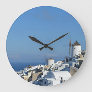 Grekiska ön Wall Clock - Oia, Santorini Stor Klocka