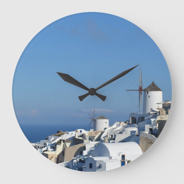 Grekiska ön Wall Clock - Oia, Santorini Stor Klocka (Framsida)