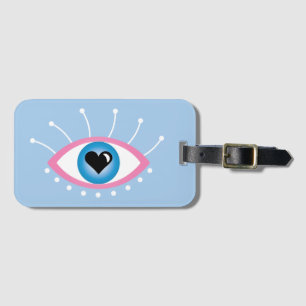 Grekiska Onden Öga med Eyelash Rosa Blue Bagagebricka