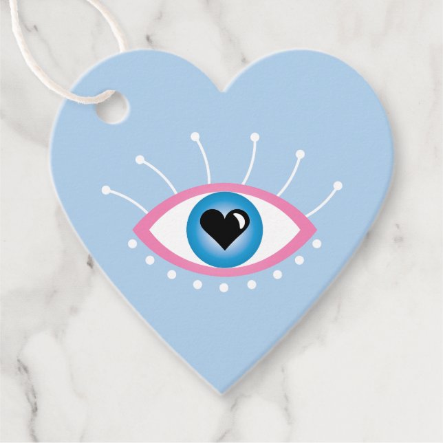 Grekiska Onden Öga med Eyelash Rosa Blue Gåvor Etiketter (Framsida)