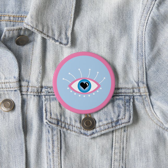 Grekiska Onden Öga med Eyelash Rosa Blue Knapp (In Situ)