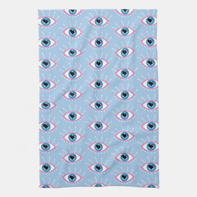 Grekiska Onden Öga med Eyelash Rosa Blue Kökshandduk (Vertikal)