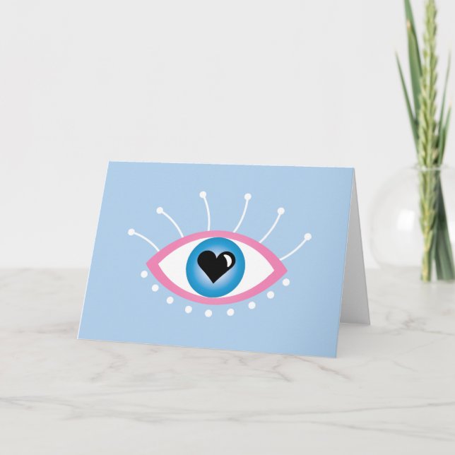 Grekiska Onden Öga med Eyelash Rosa Blue Kort (Framsida)