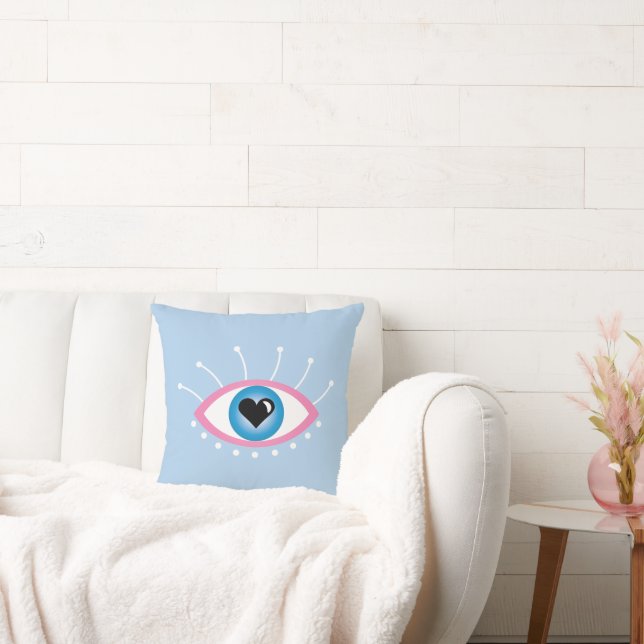 Grekiska Onden Öga med Eyelash Rosa Blue Kudde (Soffa)