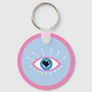Grekiska Onden Öga med Eyelash Rosa Blue Nyckelring