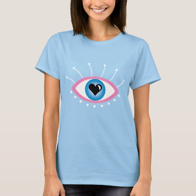 Grekiska Onden Öga med Eyelash Rosa Blue T Shirt (Framsida)