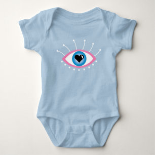 Grekiska Onden Öga med Eyelash Rosa Blue T Shirt