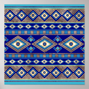 Grekiska Onden Öga och Meander Nyckel Ornament Poster