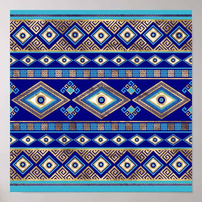 Grekiska Onden Öga och Meander Nyckel Ornament Poster (Framsidan)