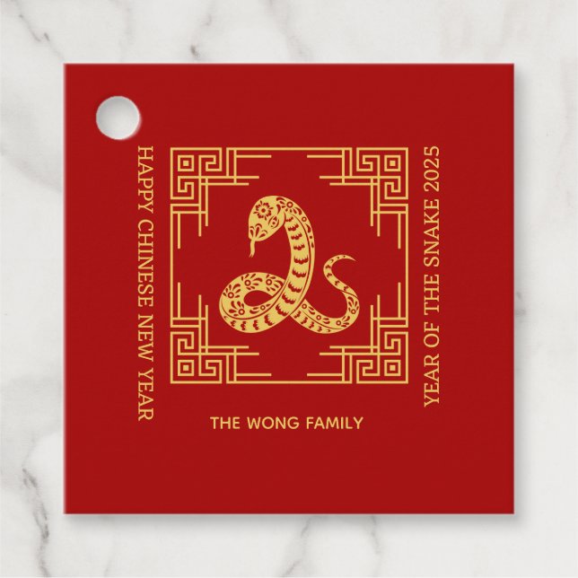 Grekiska ornament Ram Golden Snake Red Gåvor Etiketter (Framsida)