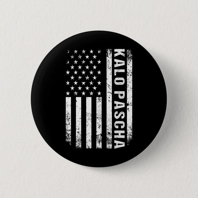 Grekiska Påsk Kalo Pascha Retro Us Flagga grekiska Knapp (Framsida)