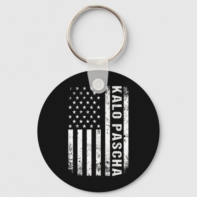 Grekiska Påsk Kalo Pascha Retro Us Flagga grekiska Nyckelring (Framsida)