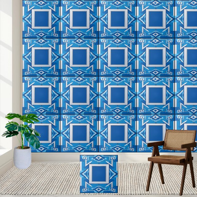 Grekiska plattor, blå och vit mur, Golv Kakelplatta (Ancient Greek Tiles Blue and White Wall Floor Tile)
