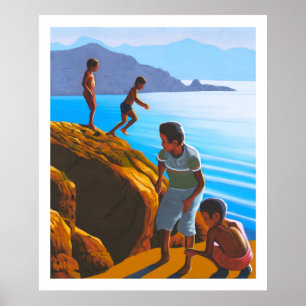 Grekiska pojkar på stenarna poster