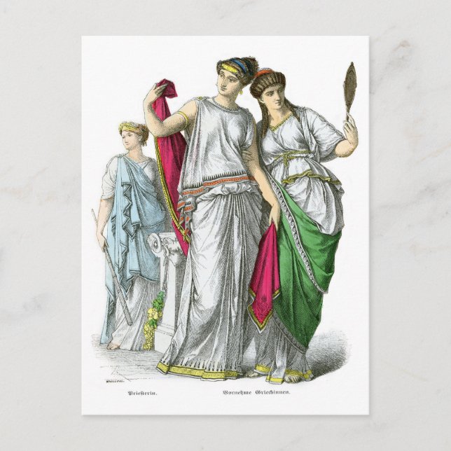 Grekiska präster och unga kvinnor vykort (Framsida)