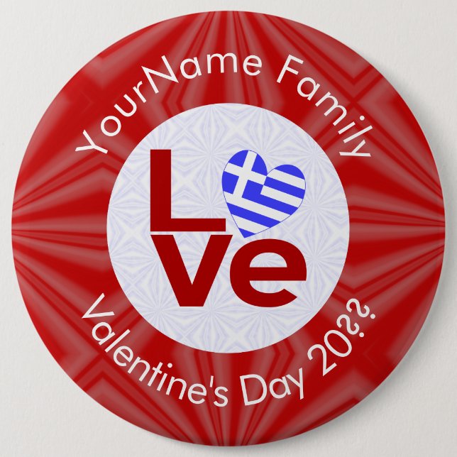 Grekiska Red KÄRLEK Heart-Flagga Knapp (Framsida)