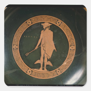 Grekiska röda figur-kopp, som skildrar guden Herme Fyrkantigt Klistermärke