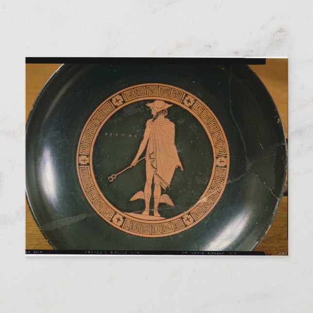 Grekiska röda figur-kopp, som skildrar guden Herme Vykort (Framsida)