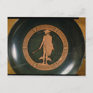 Grekiska röda figur-kopp, som skildrar guden Herme Vykort