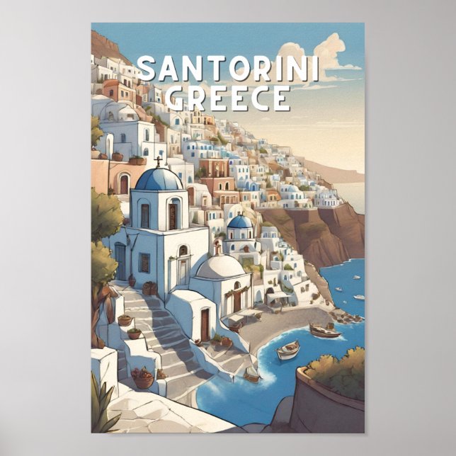 Grekiska Santorini vinatge (blått) Poster (Framsidan)
