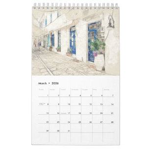 Grekiska skisser 2026 års väggkalender - handritad kalender