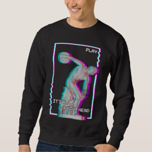Grekiska statue Discus Throw Vaporwave Glitch Lång Ärmad Tröja