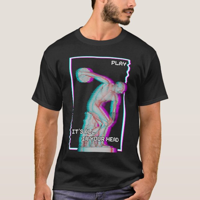 Grekiska statue Discus Throw Vaporwave Glitch T Shirt (Framsida)