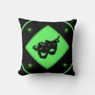 Grekiska teatermasker Black n Chartreuse Kudde