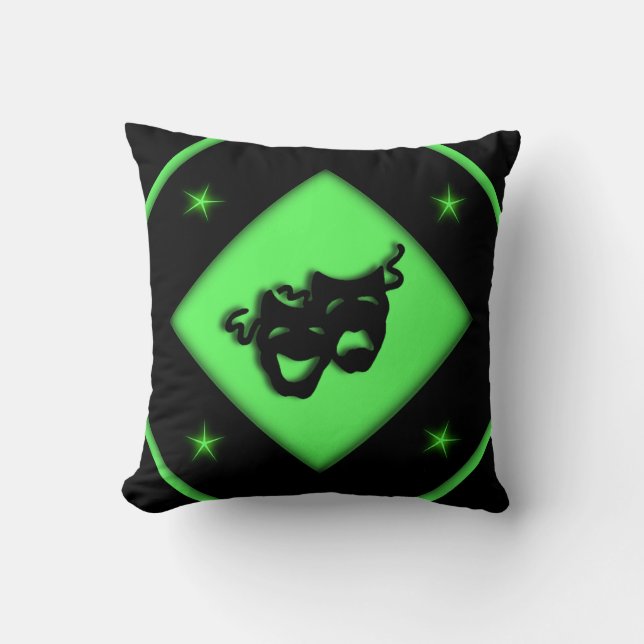 Grekiska teatermasker Black n Chartreuse Kudde (Framsida)