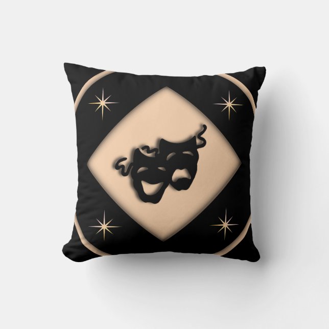 Grekiska teatermaskerna Black och Peach Star Kudde (Framsida)