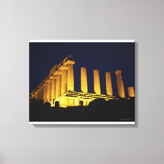 Grekiska templet i natt med  och orangar canvastryck (Framsida)