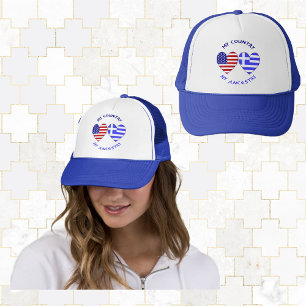 Grekiska USA flagga Hearts My Land My Ancestry Truckerkeps