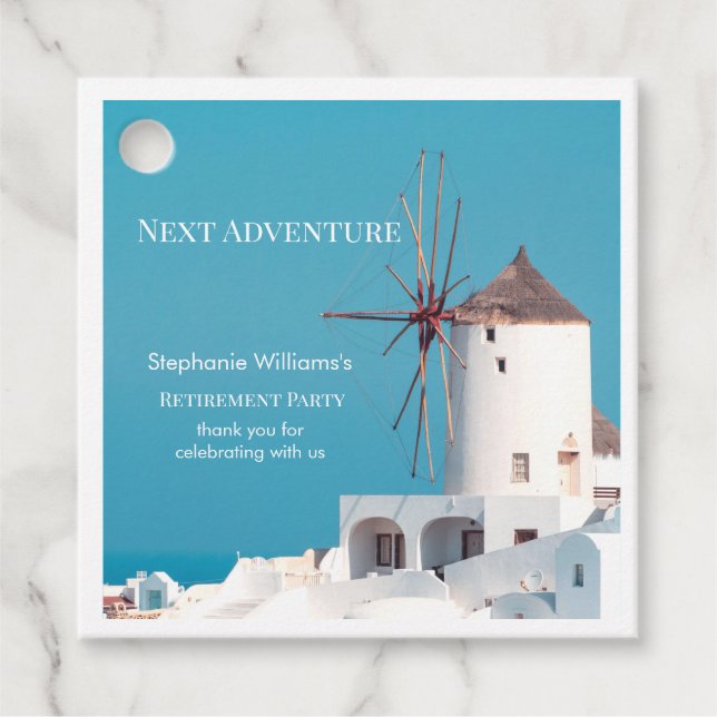 Grekiska vitblått Pension-Party Gåvor Etiketter (Framsida)
