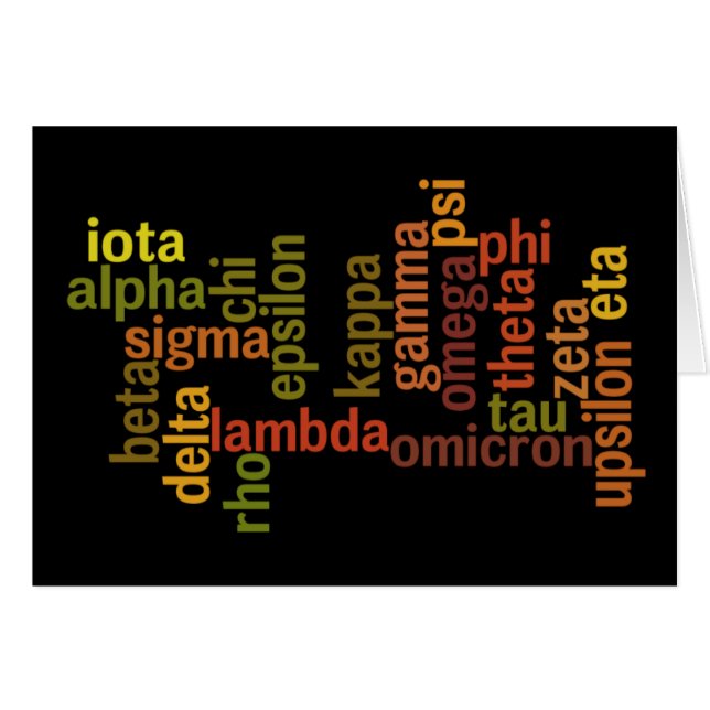 Grekiskt alfabet (ordmolnet) hälsningskort (Framsidan Horizontal)