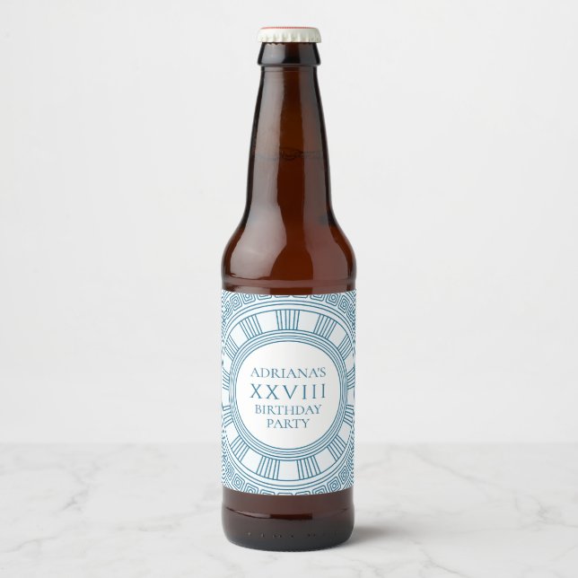 Grekiskt festtema med blå mönster ölflaska etikett (Framsida)