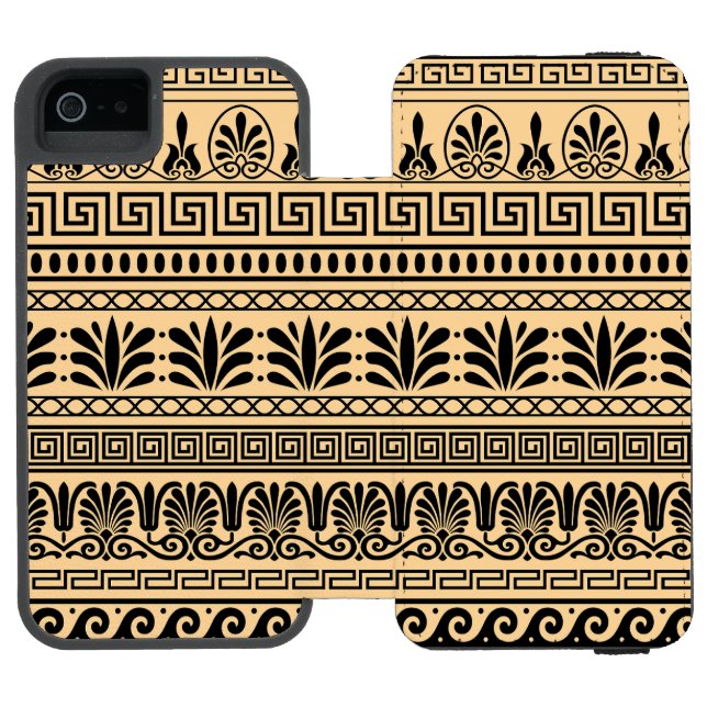 Grekiskt grepp, Medelhavsmönster, Brun Incipio iPhone Wallet Skal (Folio Öppen)