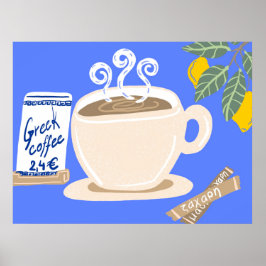Grekiskt kaffe & citrongren medelhavsaffisch poster