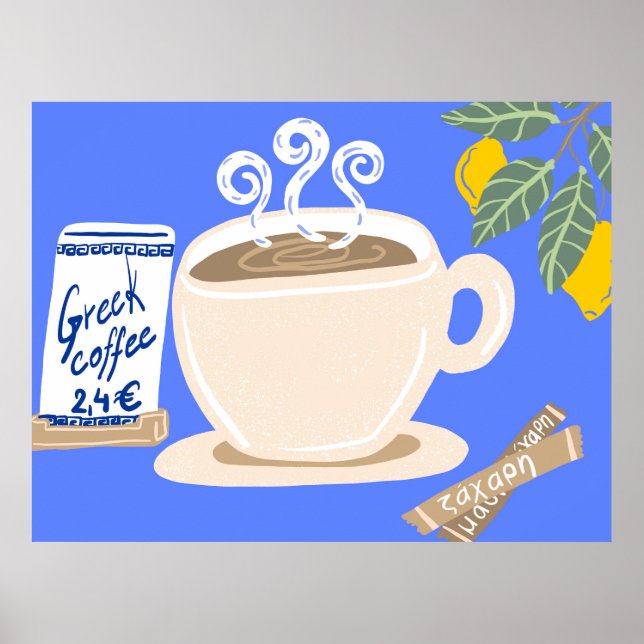 Grekiskt kaffe & citrongren medelhavsaffisch poster (Framsidan)