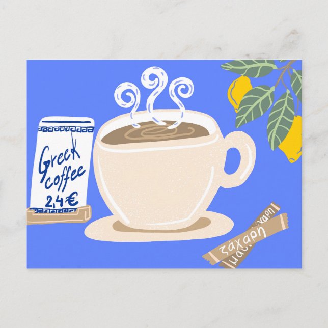 Grekiskt kaffe & citrongren Medelhavsaffisch Vykort (Framsida)