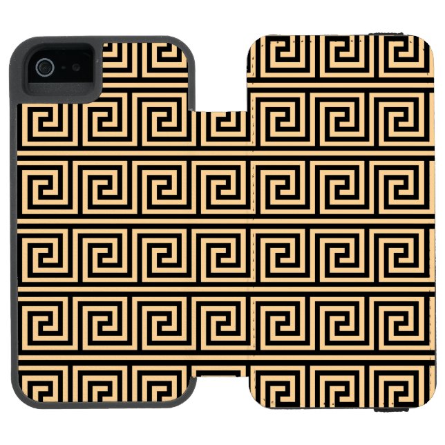Grekiskt Meander Nyckelrutor Mönster Brun Incipio iPhone Wallet Skal (Folio Öppen)
