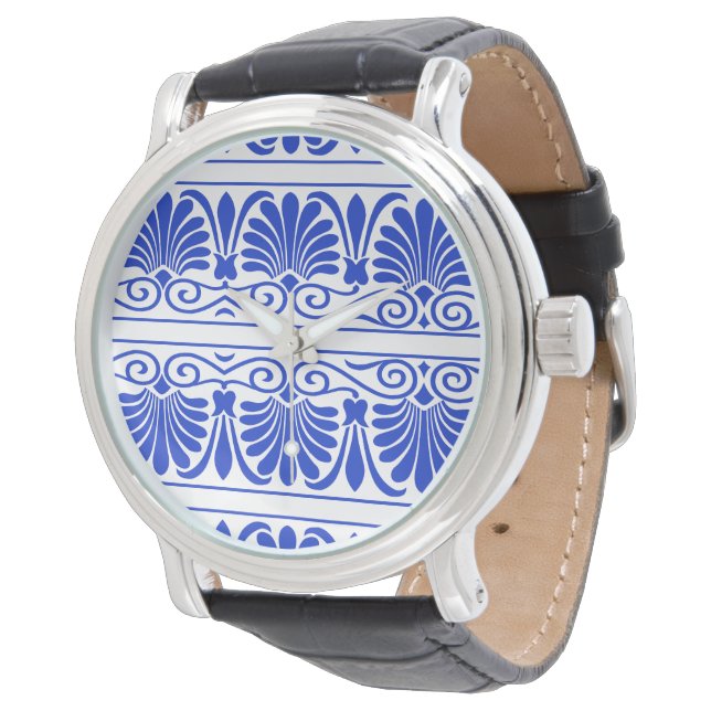 Grekiskt medelhavsarabesk-mönster blått armbandsur (Vinklad)