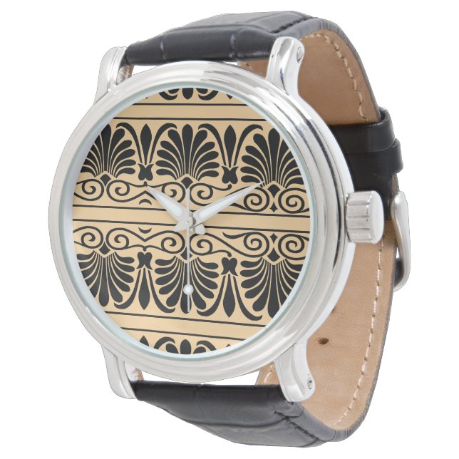 Grekiskt medelhavsarabesk Mönster Brun Armbandsur (Vinklad)