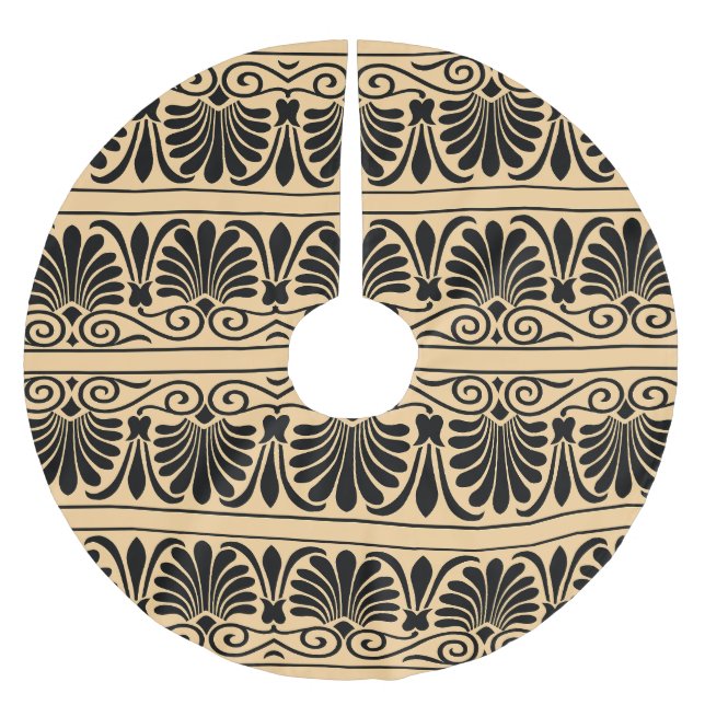 Grekiskt medelhavsarabesk Mönster Brun Julgransmatta Borstad Polyester (Framsidan)